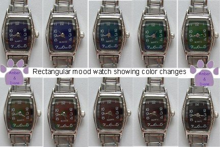 Color Changing RECTANGULAR Mood Italian Charm Watch Silver tone