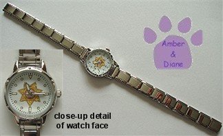 Round Italian Charm Silvertone Watch 7-Point Star Badge on face
