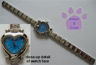 Blue Heart Italian Charm Silvertone Watch with crystal on face