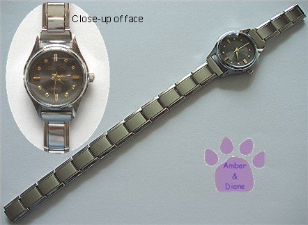 Charcoal Gray Silvertone Italian Charm Watch 15 links face bars
