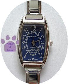 Dark Blue Rectangular Silver tone Italian Charm Watch