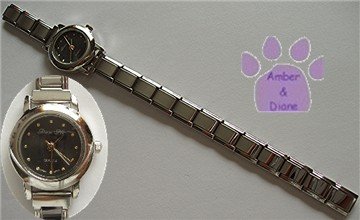 Dark Gray Silver tone Italian Charm Watch