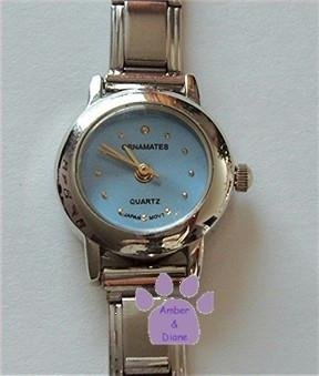 Light Blue Silvertone Italian Charm Watch with 15 links