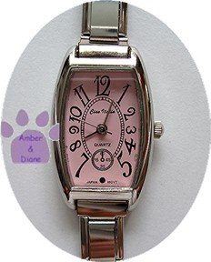 Pink Rectangular Silver tone Italian Charm Watch