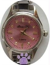 Pretty Pink Silvertone Italian Charm Watch with 15 links