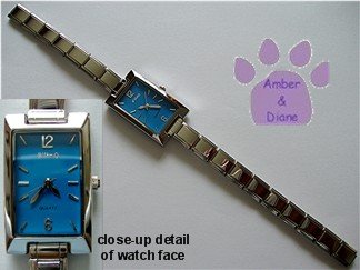 Rectangular Blue Silvertone Italian Charm Watch with 17 links