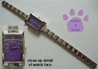 Rectangular Purple Silvertone Italian Charm Watch with 17 links