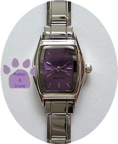 RECTANGULAR Violet Italian Charm Watch Silver tone