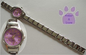 Round Deep Pink Silver tone Italian Charm Watch