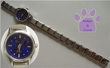 Round Deep Vivid Blue Silver tone Italian Charm Watch