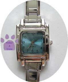 SQUARE Light Blue Italian Charm Watch Silver tone