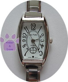 White Rectangular Silver tone Italian Charm Watch