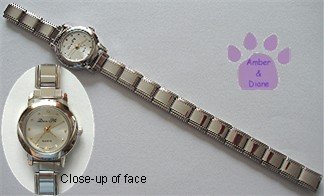White Silvertone Italian Charm Watch 15 links & circles on face