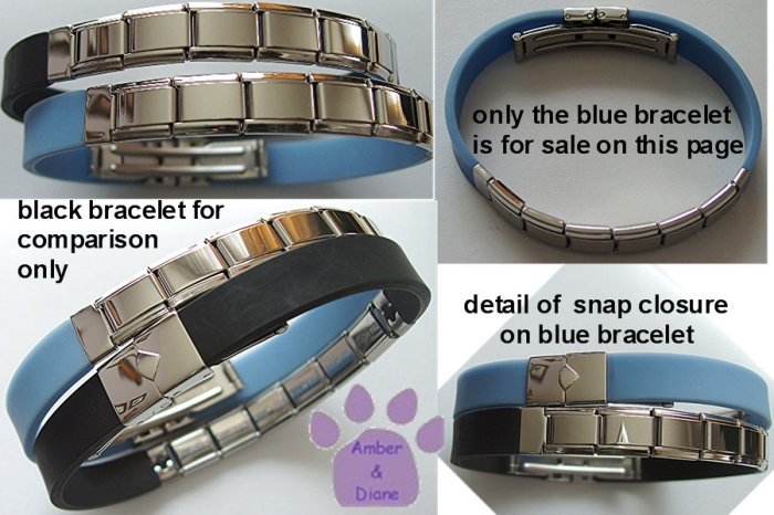 Blue Rubber Italian Charm Starter Bracelet that Snaps Open