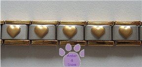 GOLDTONE Edge and Puffed Hearts Italian Charm Starter Bracelet