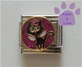 Angel Kitten Italian Charm - Cat with Wings and a Halo on purple