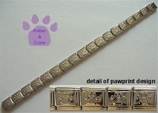 Shiny Silvertone Puffed Pawprint Italian Charm Starter Bracelet