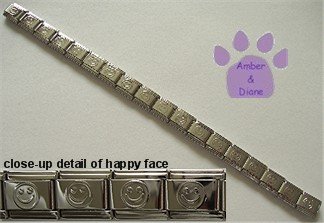 Shiny Silvertone Puffed Smiley Italian Charm Starter Bracelet