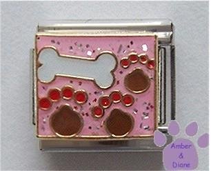 Doggy Bone and Paw Prints Italian Charm on Pink Glitter