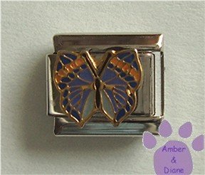 Butterfly Italian Charm Blue, Lavender and Gold Wings