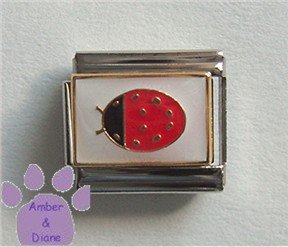 Lady Bug Italian Charm on white enamel background