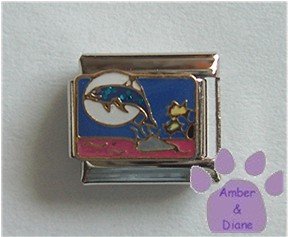 Dolphin Jumping in Moonlight Italian Charm blue glitter dolphin
