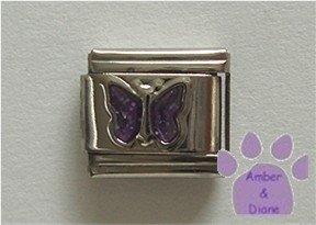 Glitter Butterfly Birthstone Italian Charm Amethyst February