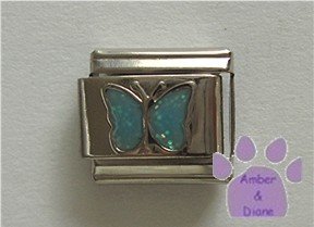 Glitter Butterfly Birthstone Italian Charm Aquamarine-blue March