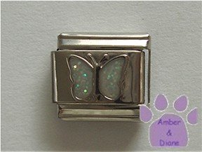 Glitter Butterfly Birthstone Italian Charm Diamond-White April
