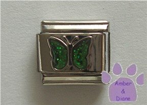 Glitter Butterfly Birthstone Italian Charm Emerald-Green for May
