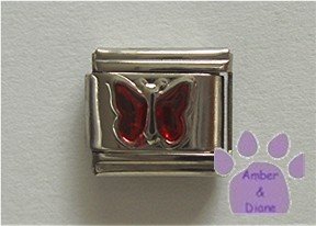 Glitter Butterfly Birthstone Italian Charm Garnet-Red January