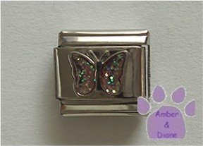 Glitter Butterfly Birthstone Italian Charm Opal-Pink for October