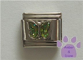 Glitter Butterfly Birthstone Italian Charm Peridot-Green August