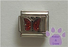 Glitter Butterfly Birthstone Italian Charm Ruby-Red for July