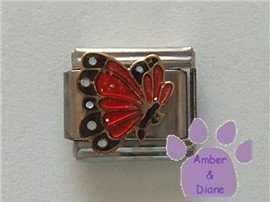 July BUTTERFLY Birthstone with red-ruby glitter wings