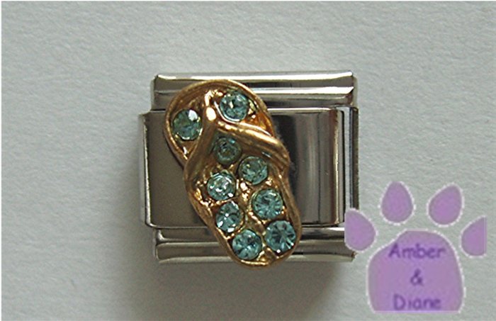 Flip Flop Crystal Birthstone Italian Charm Aquamarine-blue March