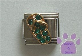 Flip Flop Crystal Birthstone Italian Charm Emerald-Green for May