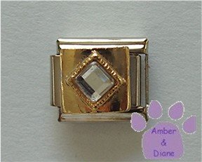 Diamond Shaped Clear Crystal Birthstone Italian Charm for April