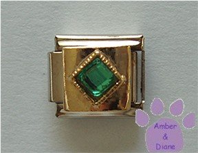 Diamond Shaped Emerald Crystal Birthstone Italian Charm for May
