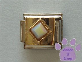 Diamond Shaped Pearl Crystal Birthstone Italian Charm for June