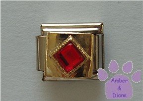 Diamond Shaped Ruby Crystal Birthstone Italian Charm for July