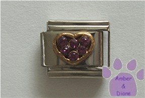 Heart Crystal Birthstone Italian Charm Amethyst-Purple for February