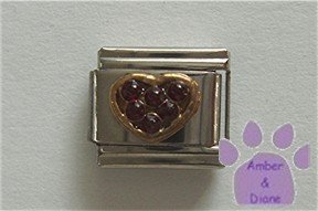 Heart Crystal Birthstone Italian Charm Garnet-Red for January