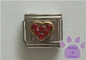 Heart Crystal Birthstone Italian Charm Ruby-Red for July