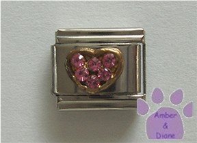 Heart Crystal Birthstone Italian Charm Tourmaline-Pink for October