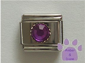 Round Crystal Birthstone Italian Charm Amethyst-Purple for February