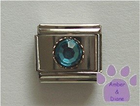 Round Crystal Birthstone Italian Charm Aquamarine-blue for March