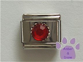 Round Crystal Birthstone Italian Charm Ruby-Red for July