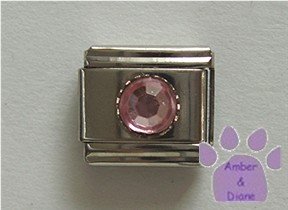 Round Crystal Birthstone Italian Charm Tourmaline-Pink for October