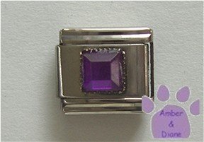 Square Crystal Birthstone Italian Charm Amethyst-Purple for February